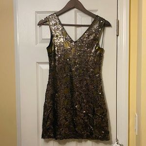 Express XS gold and black sequin party dress NWT